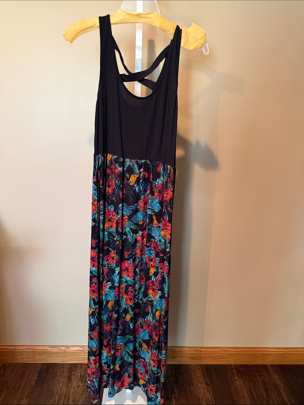 Black Floral Maxi Dress with Strappy Back
